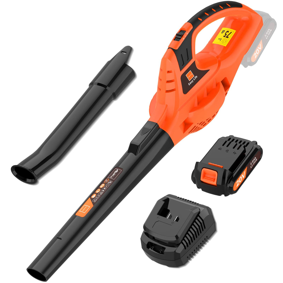 Leisch Life blower front view showing compact body and fast cleanup benefit