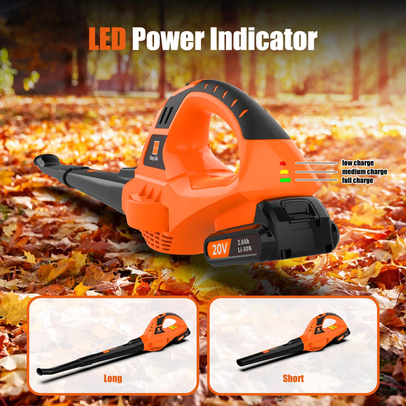 Leisch Life blower in use on patio demonstrating quick leaf and clippings clearing