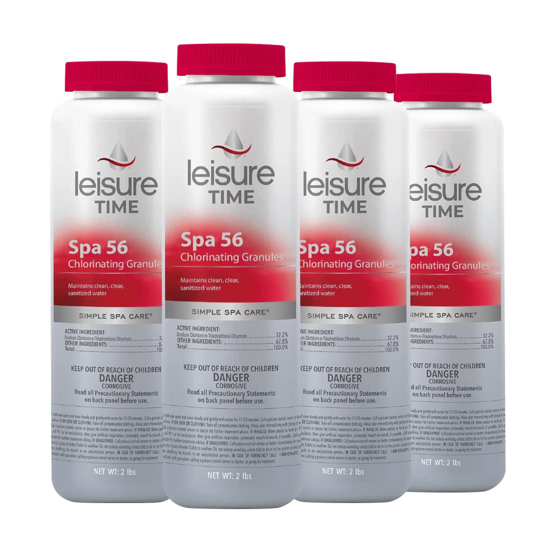 Leisure Time front label view showing product and fast-dissolving chlorine benefit