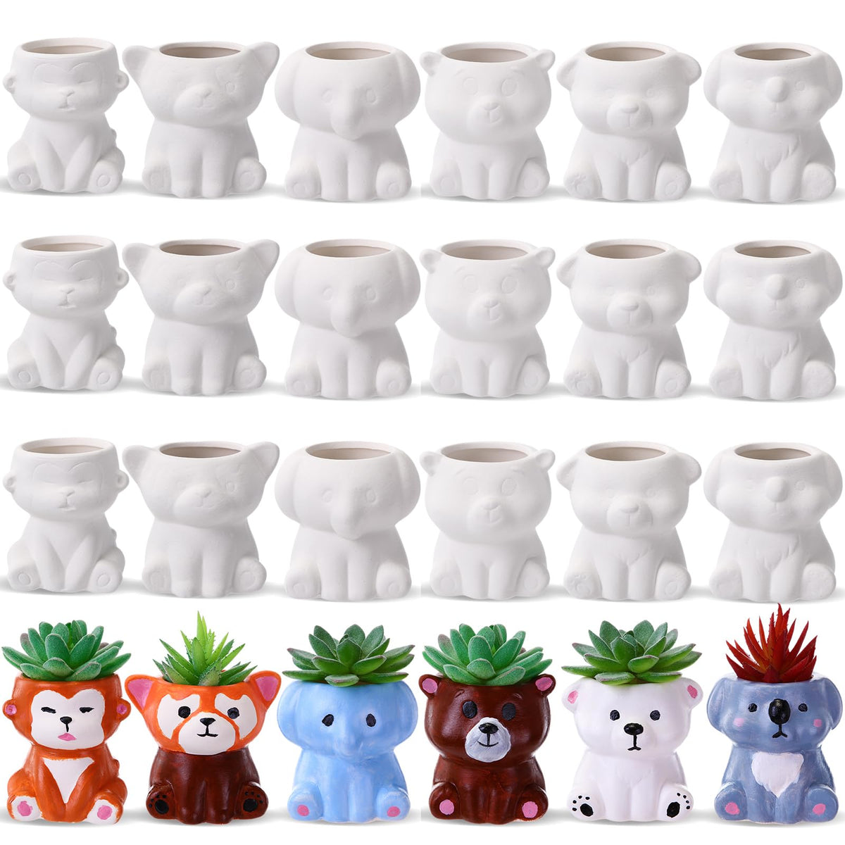 Leitee front packaging showing 18 animal pots and ready-to-paint benefit