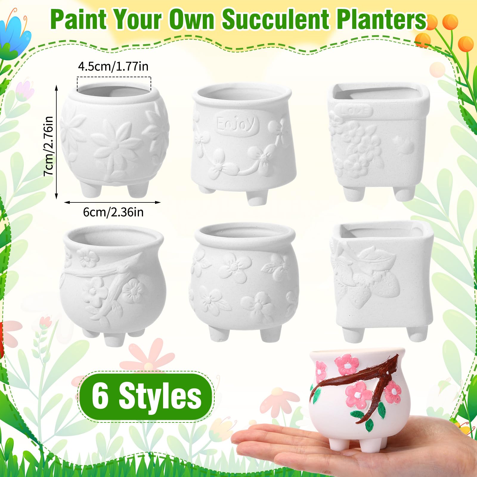 Leitee close-up of floral relief on pot highlighting paint guides