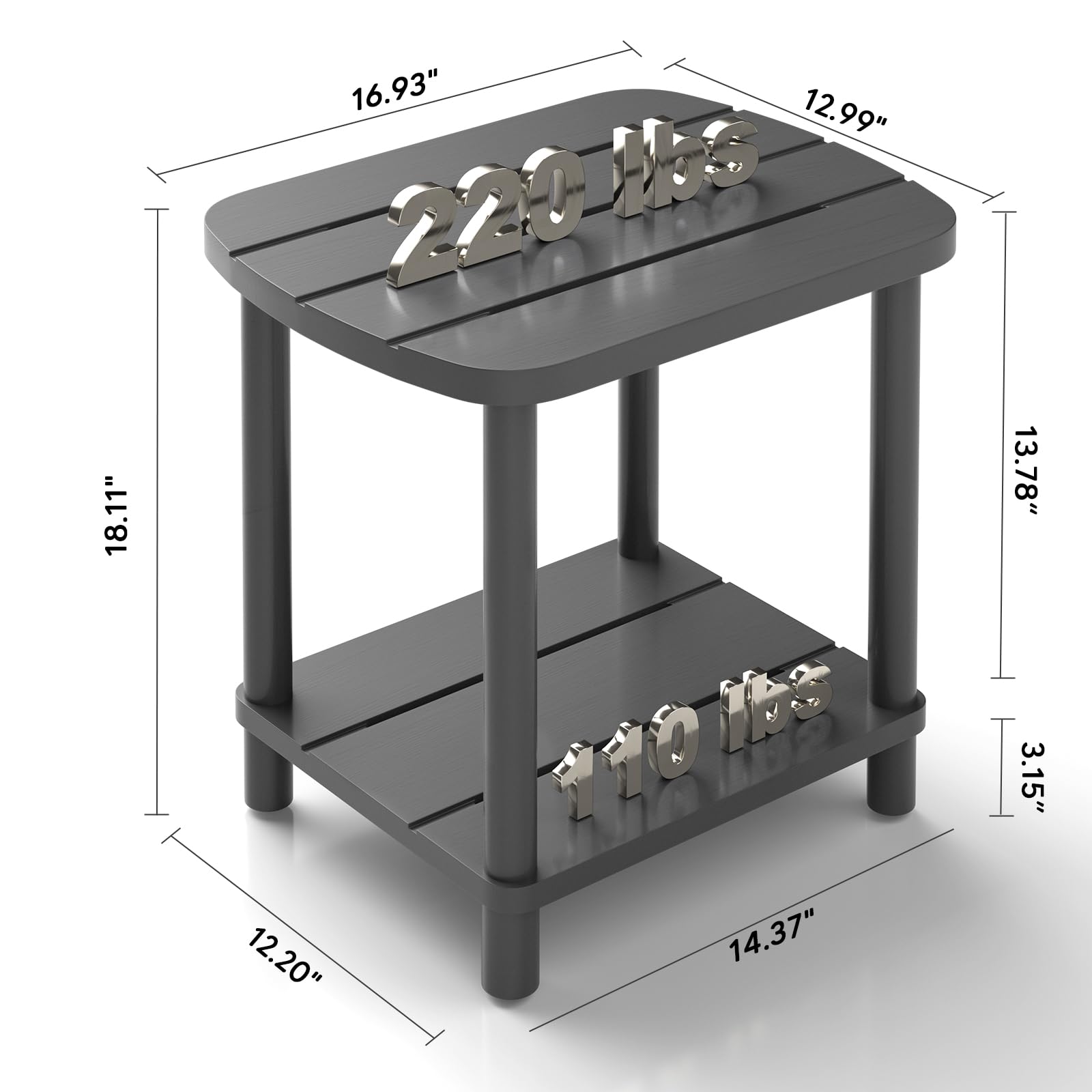 LEJANEOYE two-tier shelf detail showing extra storage and organized surfaces