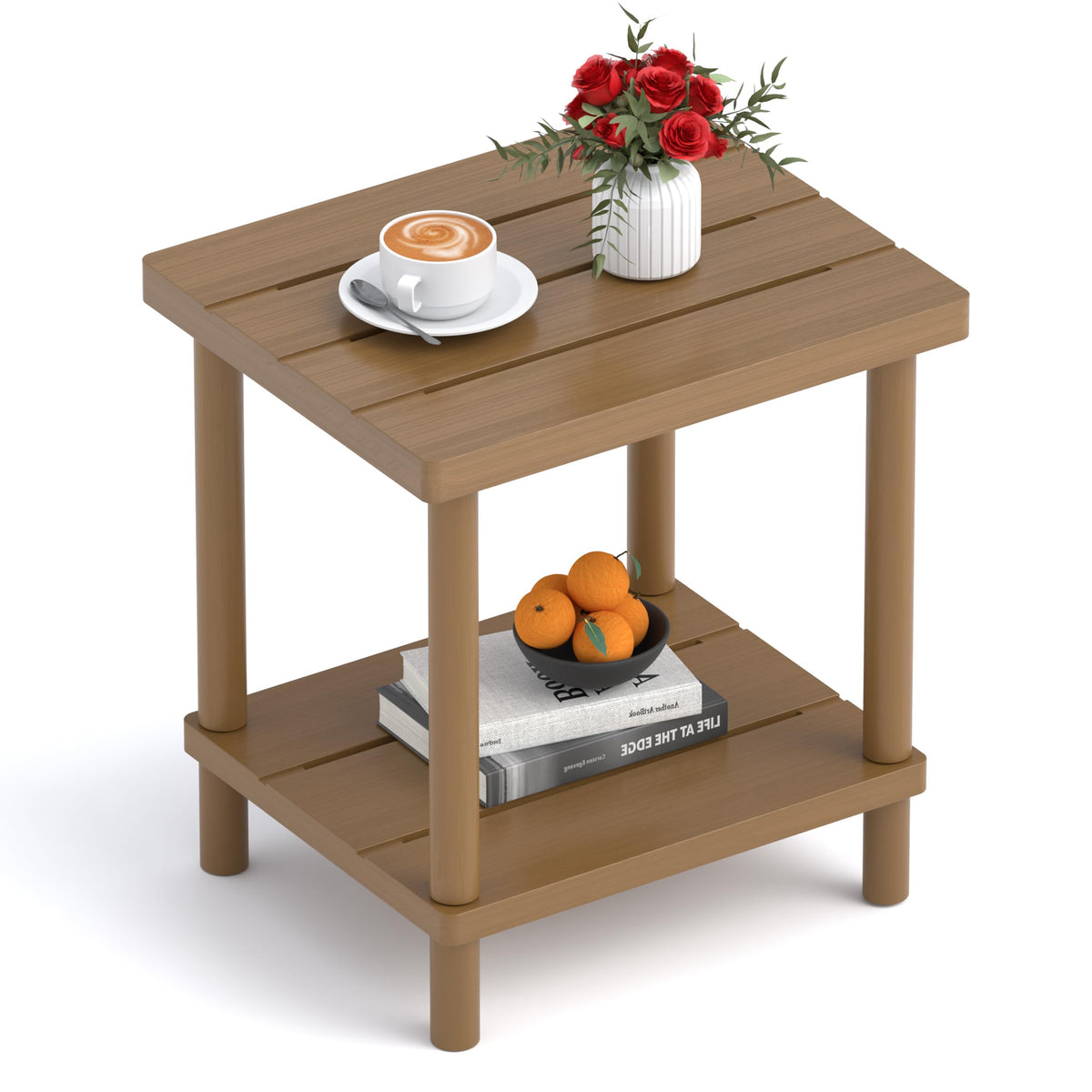 LEJANEOYE front view of bamboo side table showing sturdy design and balanced styling