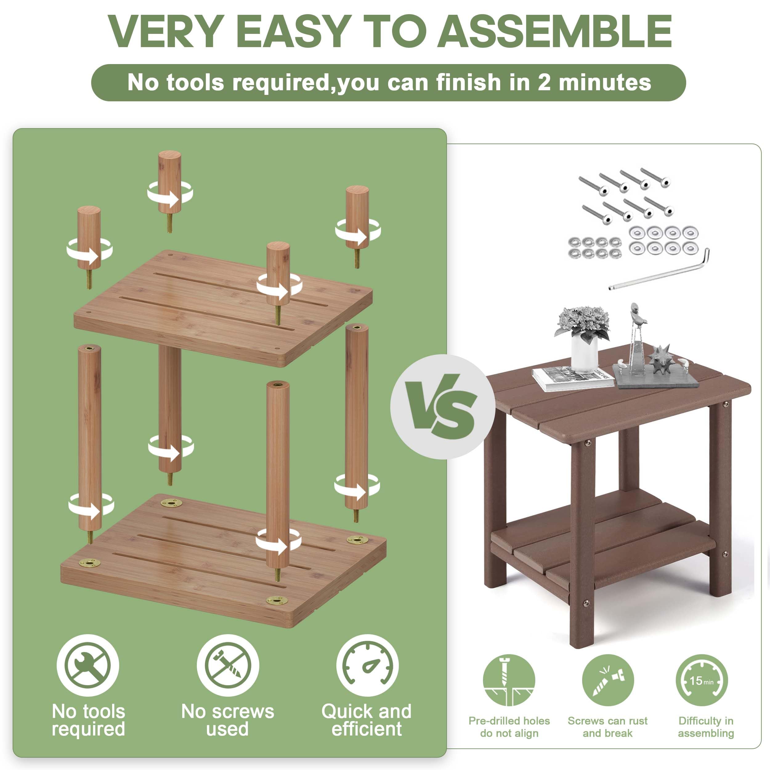 LEJANEOYE mesa junto a sillas Adirondack ideal para exteriores