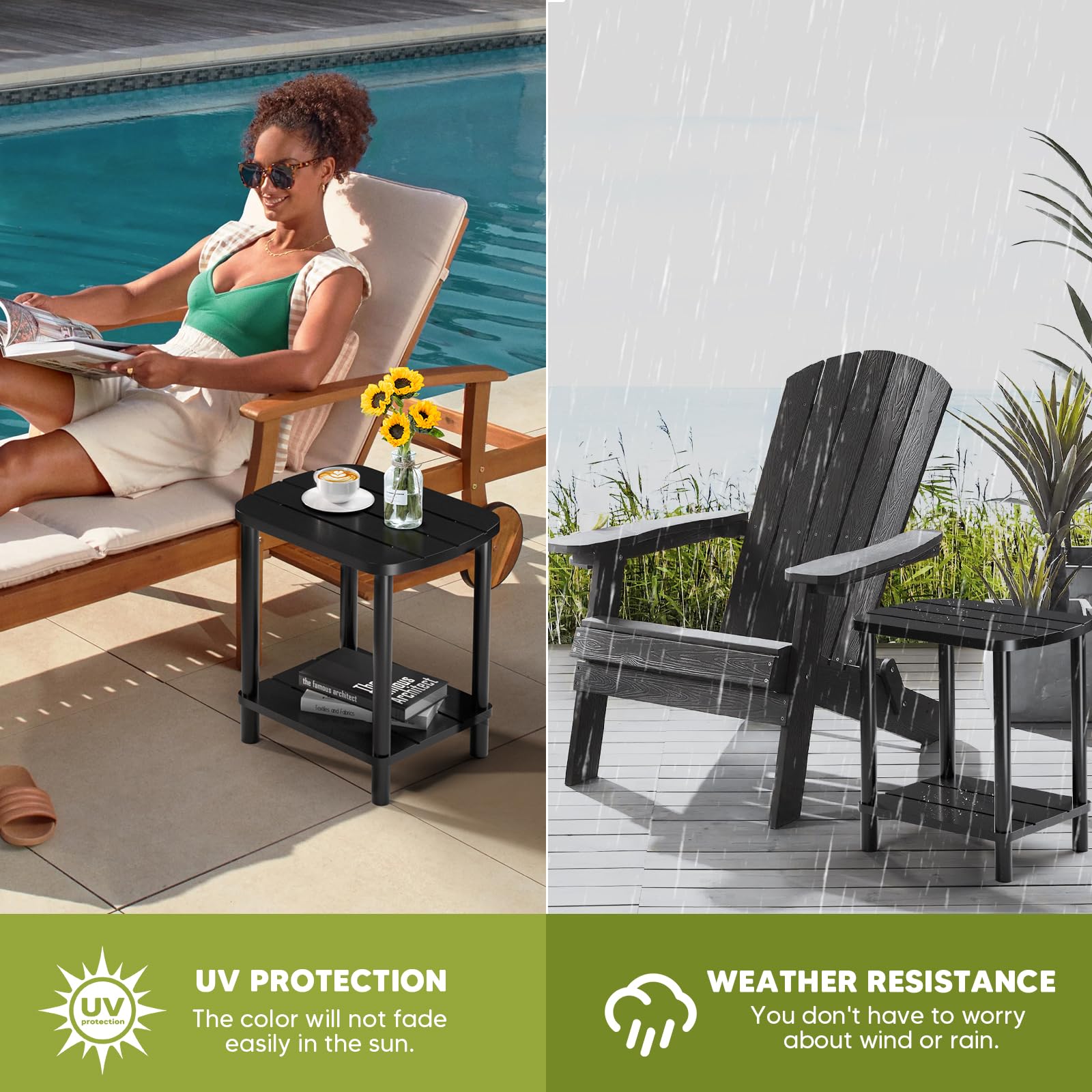 LEJANEOYE table size comparison beside chair illustrating compact footprint advantage