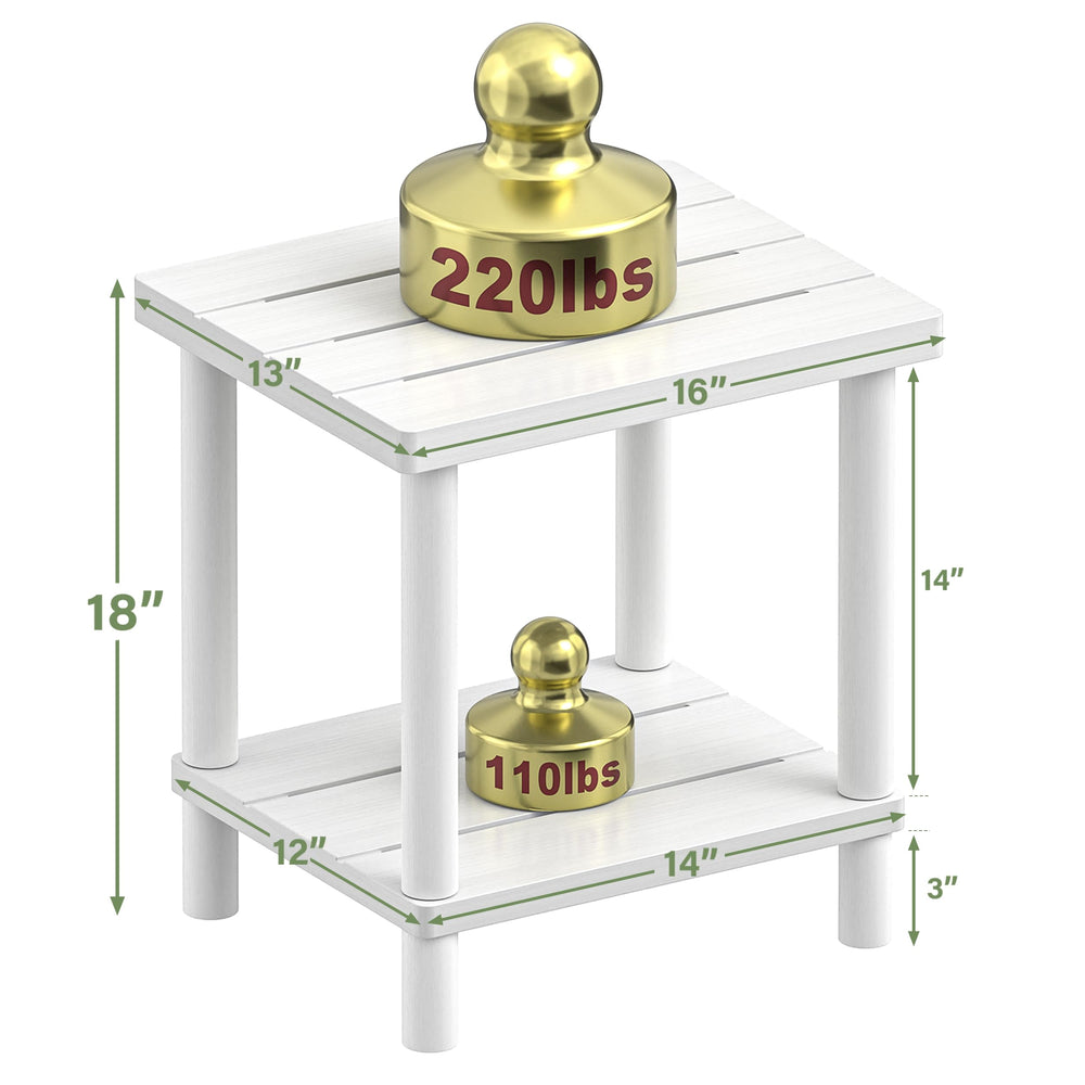 LEJANEOYE top and lower shelf detail showing load capacity and usable space