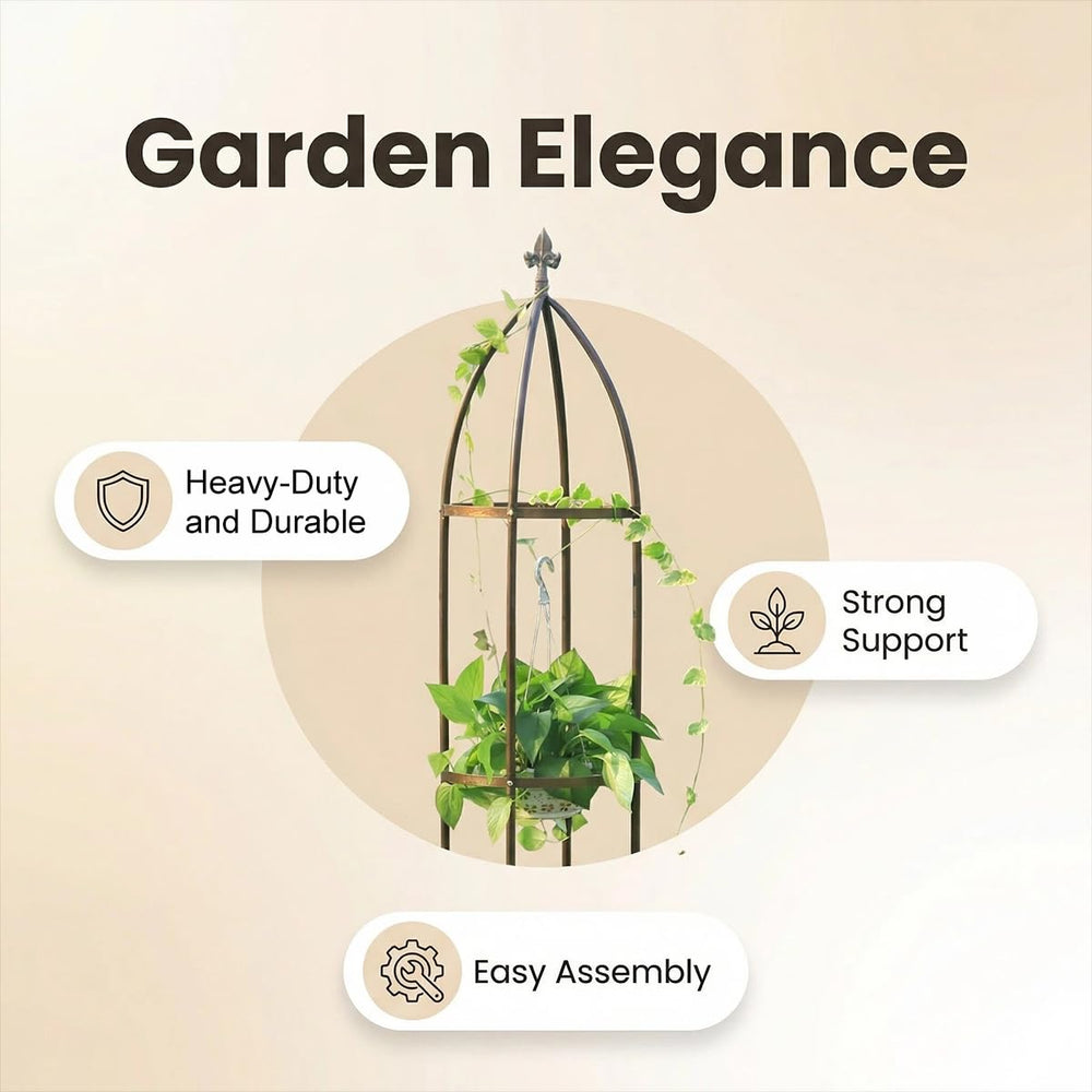 LeJoy Garden obelisk placed in a patio planter saving ground space