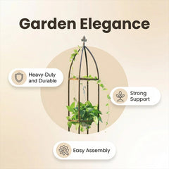 LeJoy Garden obelisk placed in a patio planter saving ground space