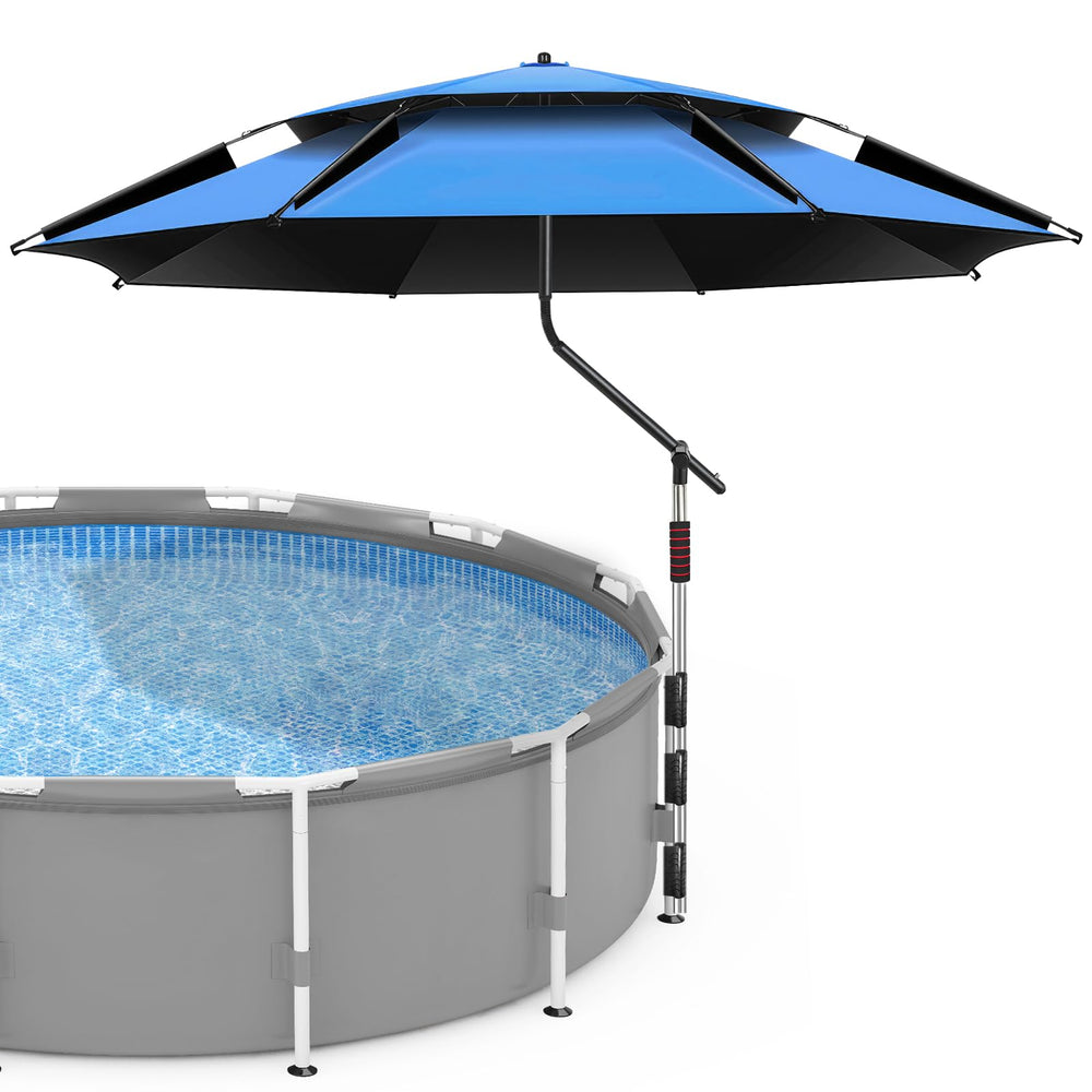 LEMEWEL umbrella front view showing 6 ft canopy and easy setup benefit