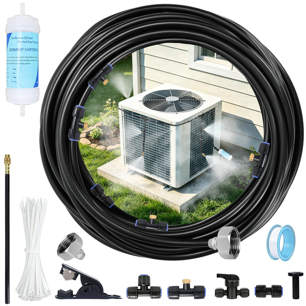 LEMewel front view of complete condenser misting kit showing all parts and easy setup benefit
