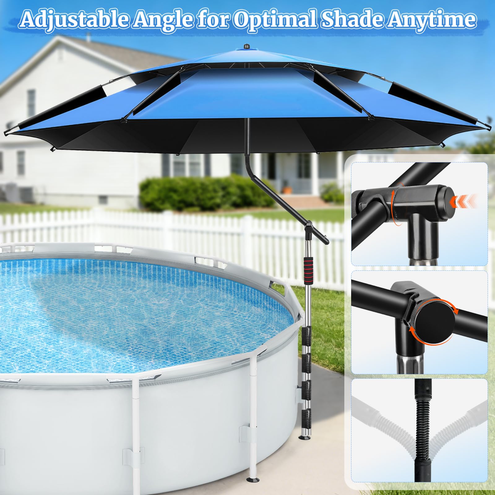 LEMEWEL umbrella mounted on steel frame pool providing secure shaded area
