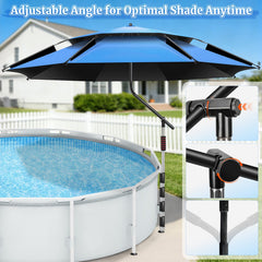 LEMEWEL umbrella mounted on steel frame pool providing secure shaded area