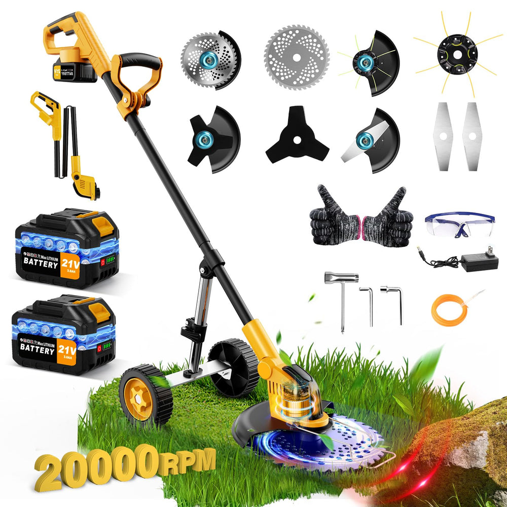 Lemolifys front view showing complete cordless weed wacker and wheel for easy control