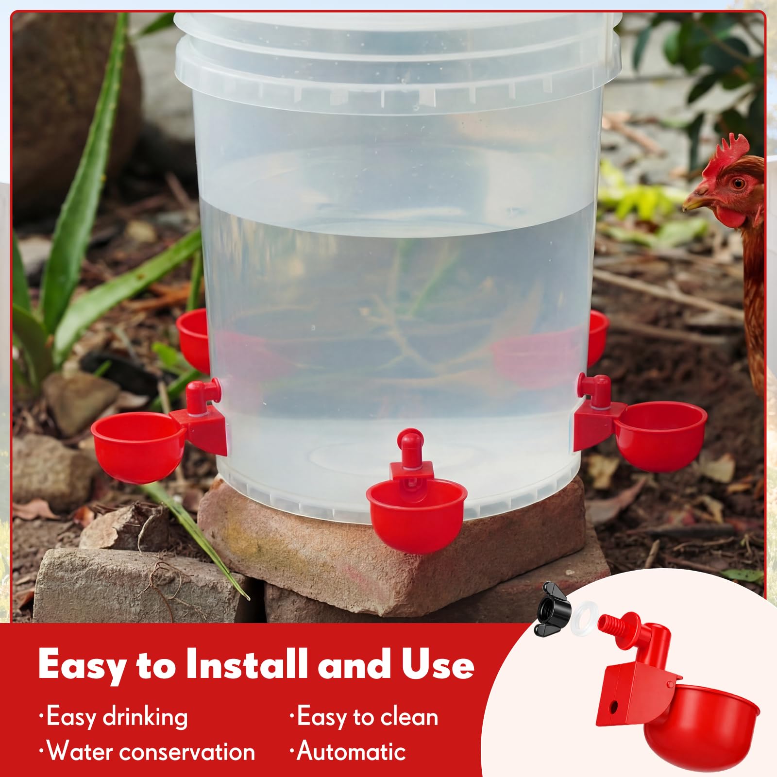 LemonRoad cup fitted to a bucket as gravity feeder, simplifies portable watering