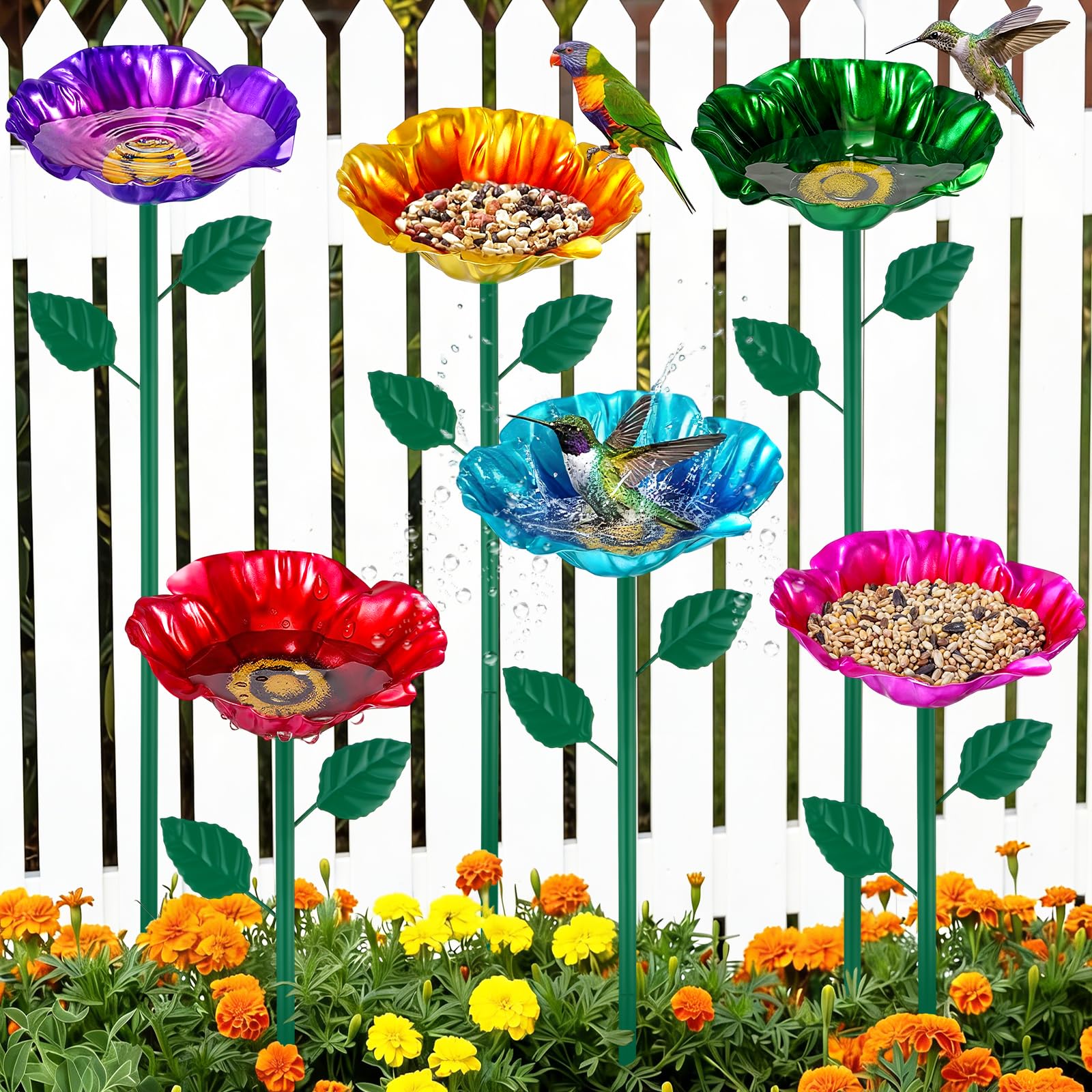 LemonRoad multicolor front view showing six flower bird baths and curb appeal