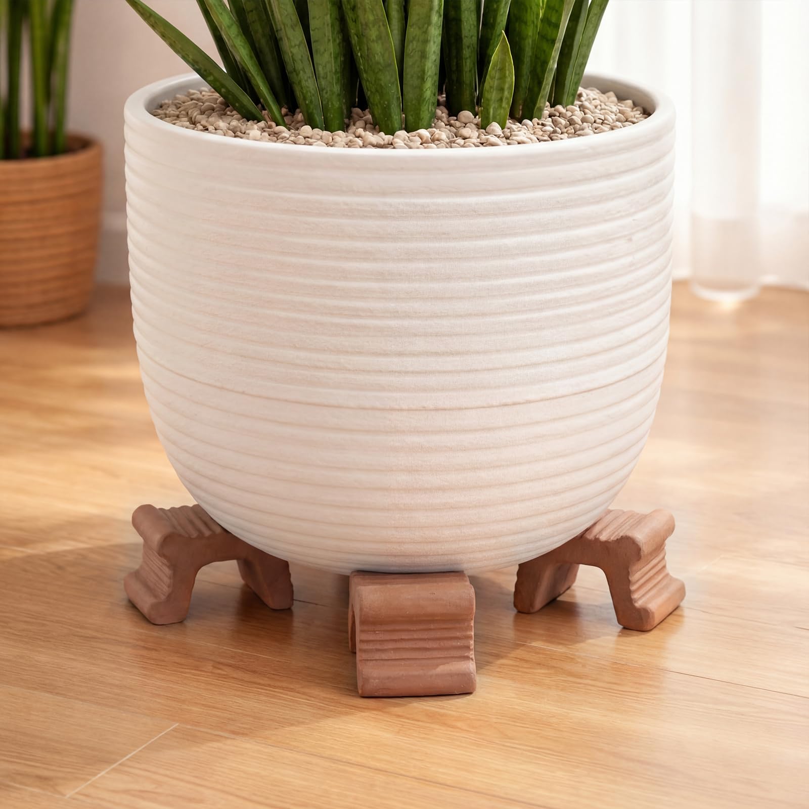 LemonRoad pot feet under indoor planter demonstrating floor protection and tidy styling