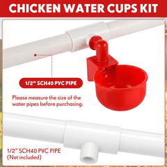 LemonRoad cups installed on 1/2 inch PVC line in a coop, keeps water off bedding