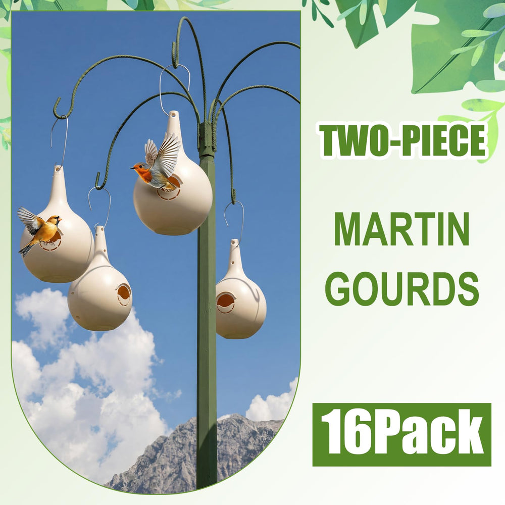 LemonRoad gourds mounted on a shepherd's pole attracting martins in yard