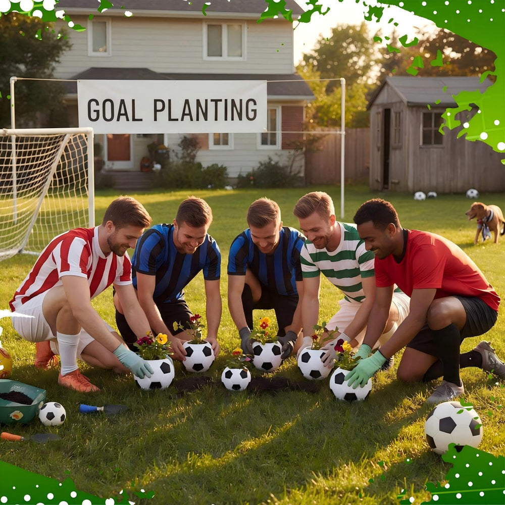 Six LemonRoad soccer planters arranged together for coordinated decor impact