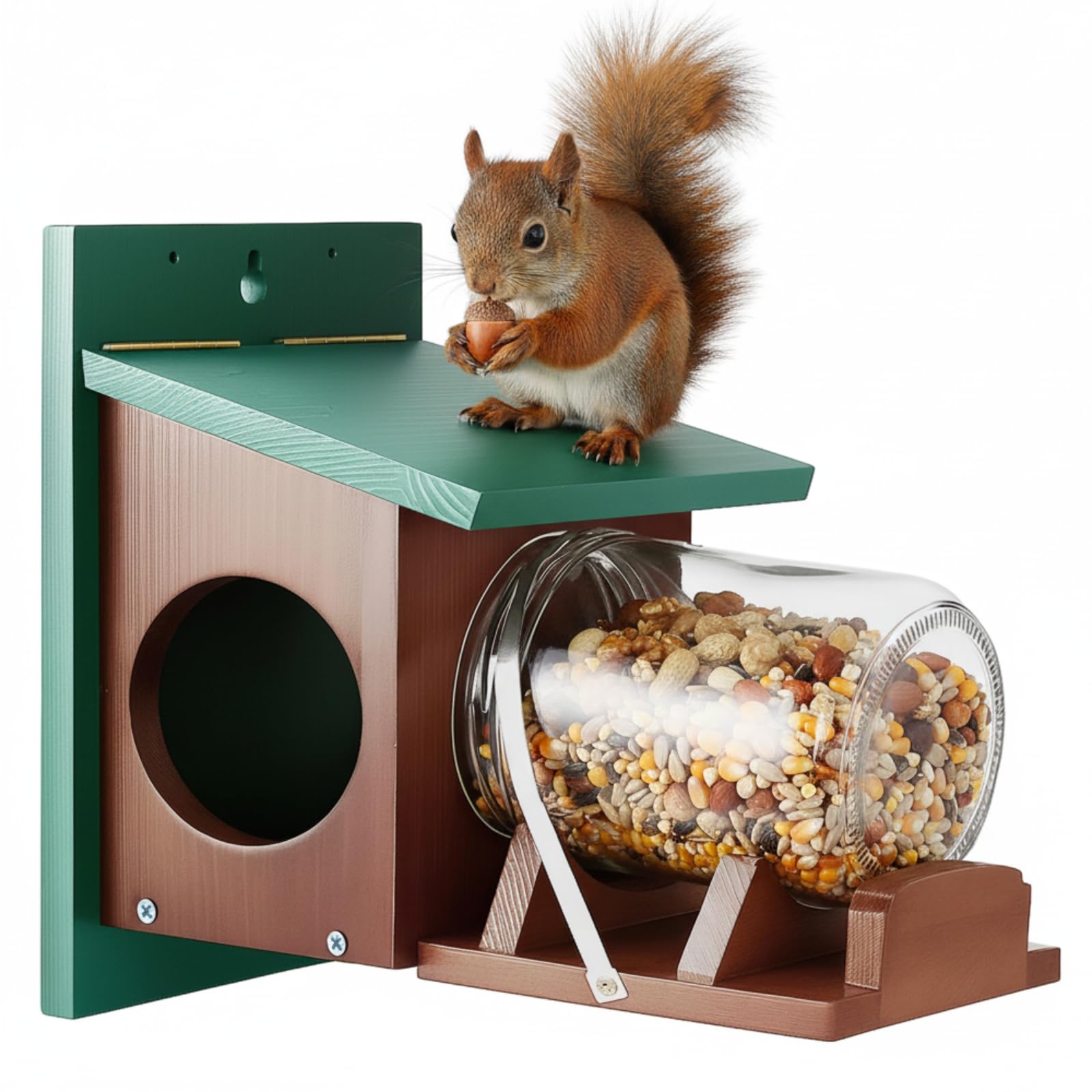 LemonRoad front view of squirrel feeder showcasing cabin design and entry