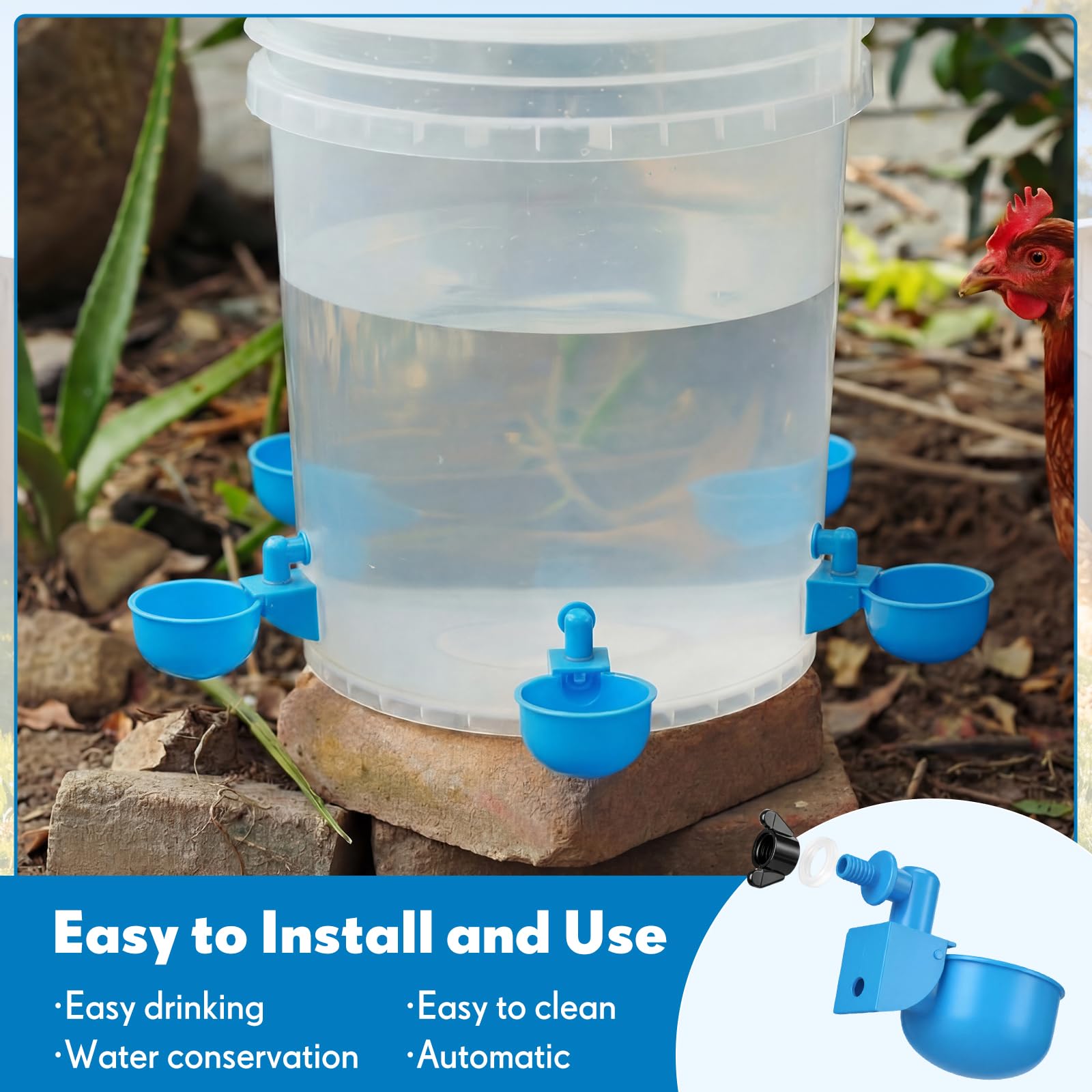 LemonRoad cups pressed into a bucket showing simple gravity-fed installation