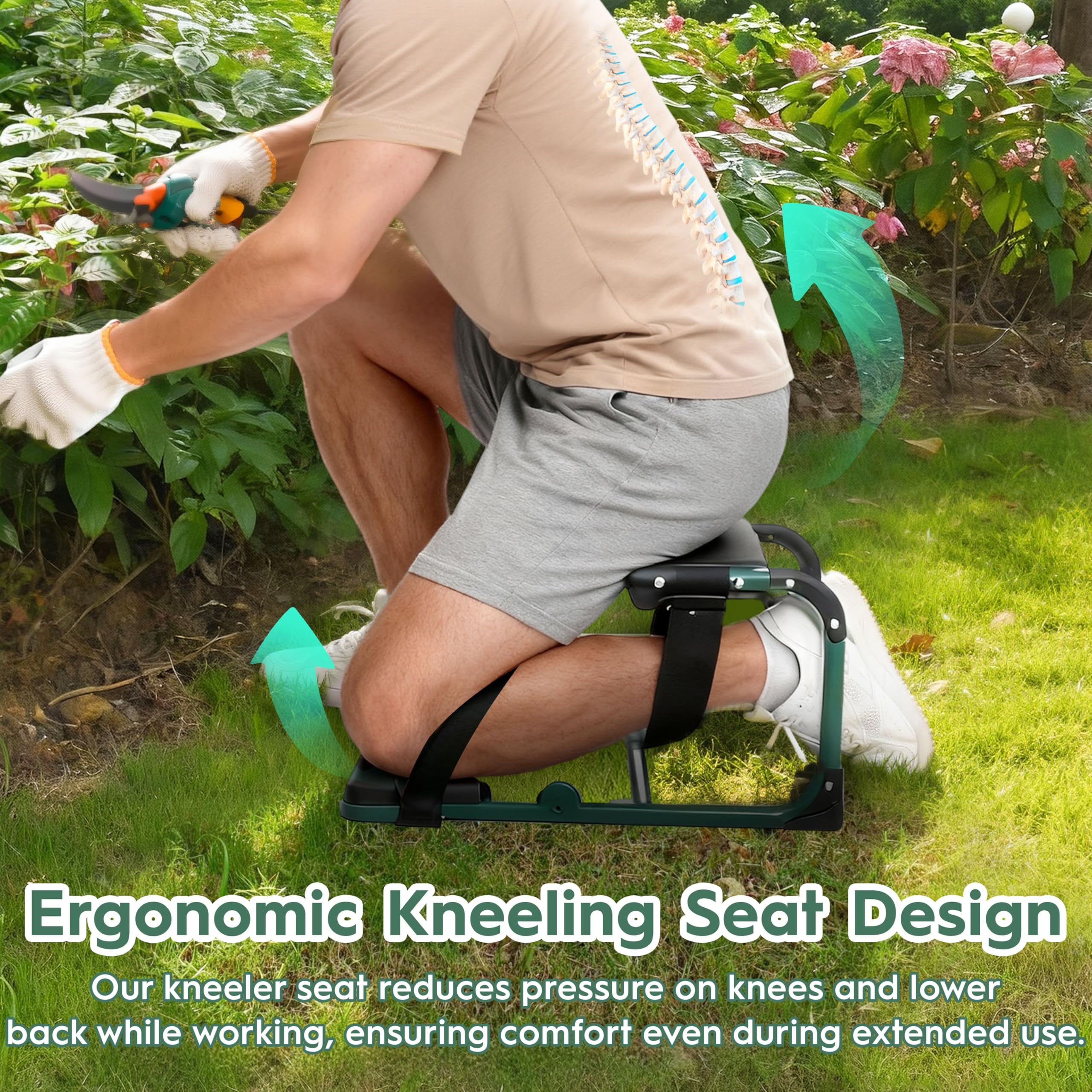 LemZodo side view unfolded as kneeler demonstrating ergonomic support