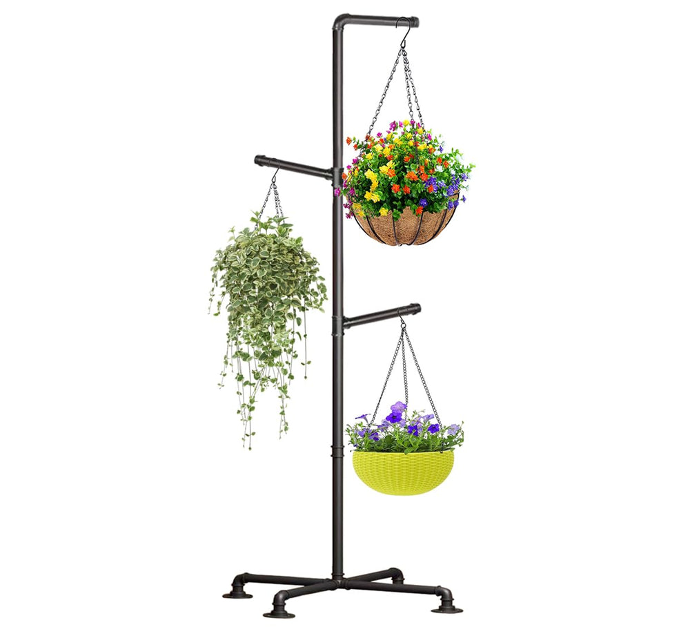Lengfkus full view of black 59-inch hanging plant stand showing height and design benefit
