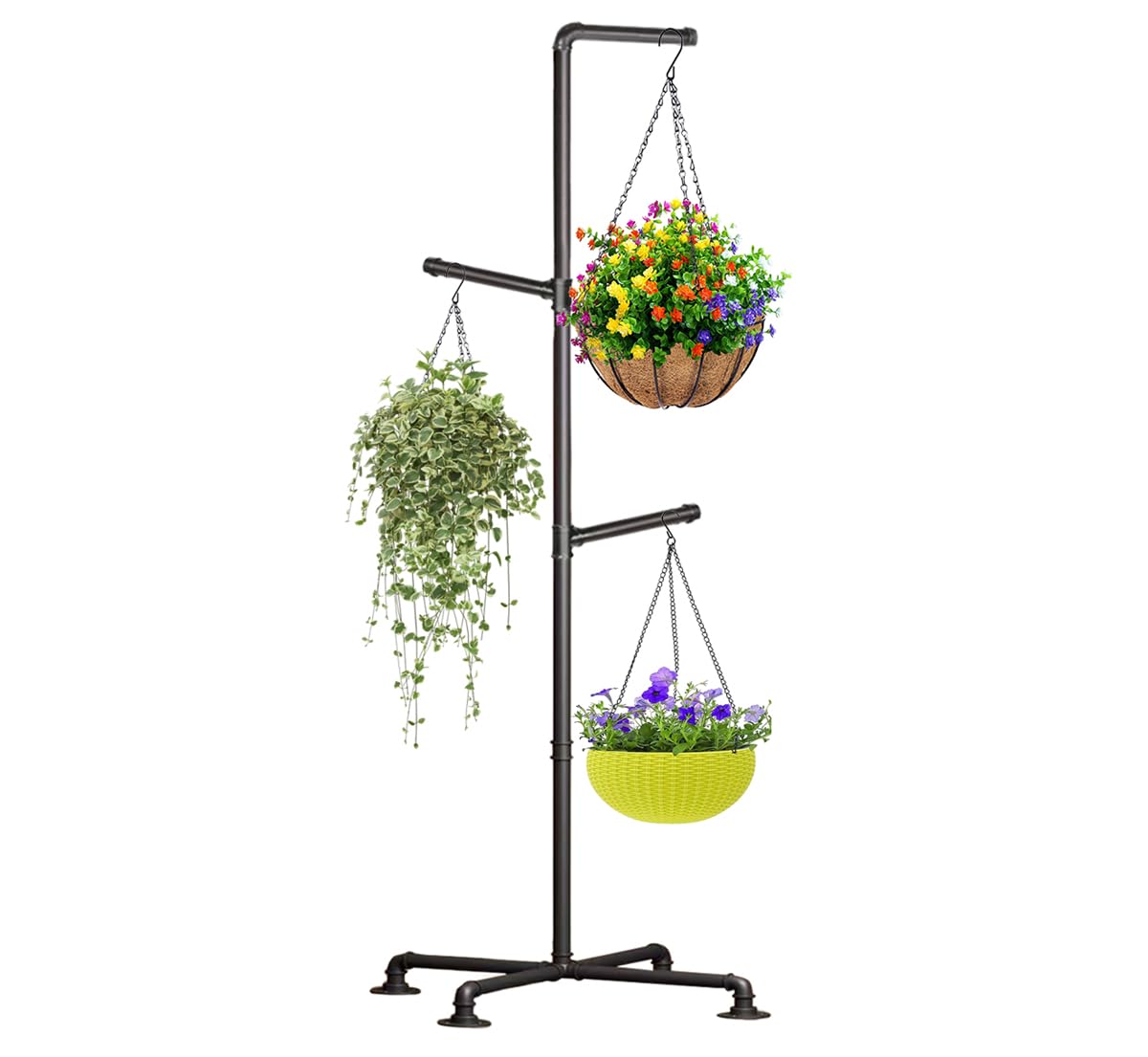 Lengfkus full view of black 59-inch hanging plant stand showing height and design benefit