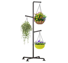 Lengfkus full view of black 59-inch hanging plant stand showing height and design benefit