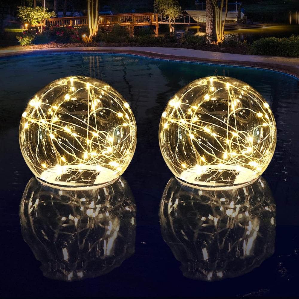 LENONE front view of floating pool lights showing warm glow benefit