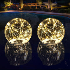 LENONE front view of floating pool lights showing warm glow benefit