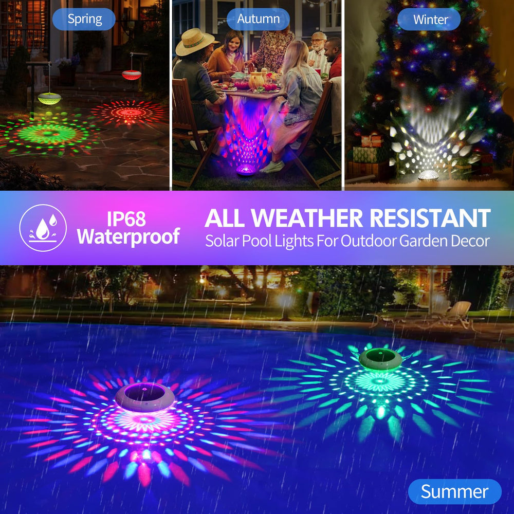 LENONE floating lights in pool at night creating festive atmosphere benefit
