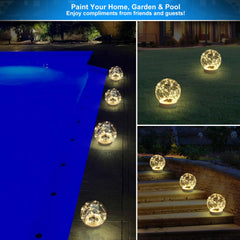 LENONE pool at dusk with lit globes creating ambient atmosphere