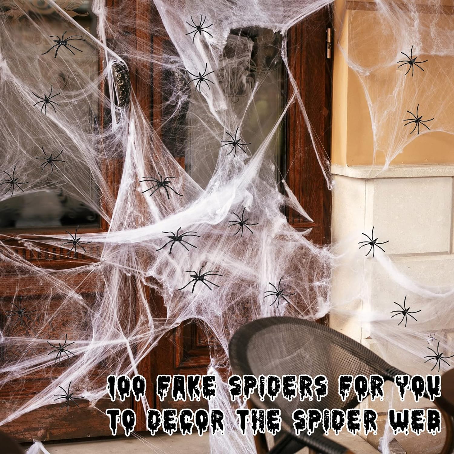 Lenwen cobwebs and spiders on garden trees creating dramatic nighttime display