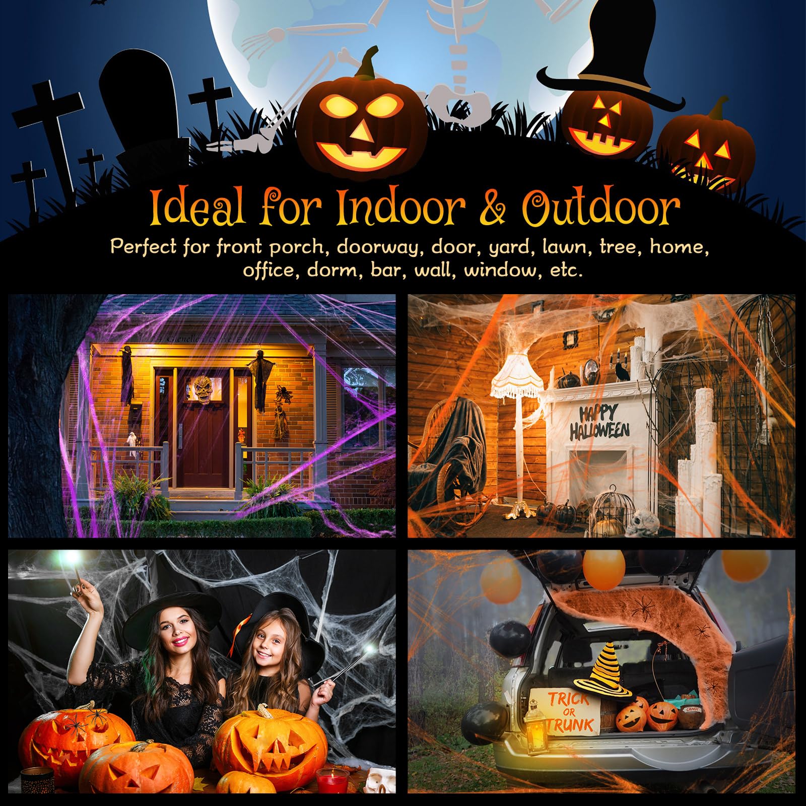 Lenwen cobwebs draped on porch creating instant spooky decoration and curb appeal