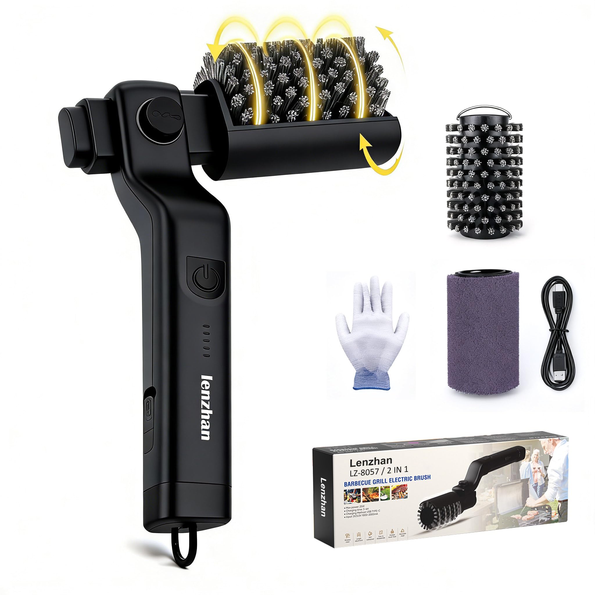 lenzhan front view showing brush head, clear control layout and ergonomic grip