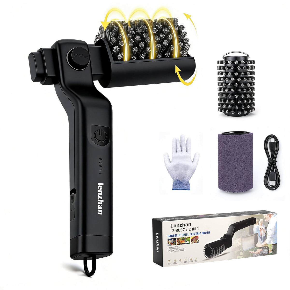 lenzhan front view showing brush head, clear control layout and ergonomic grip