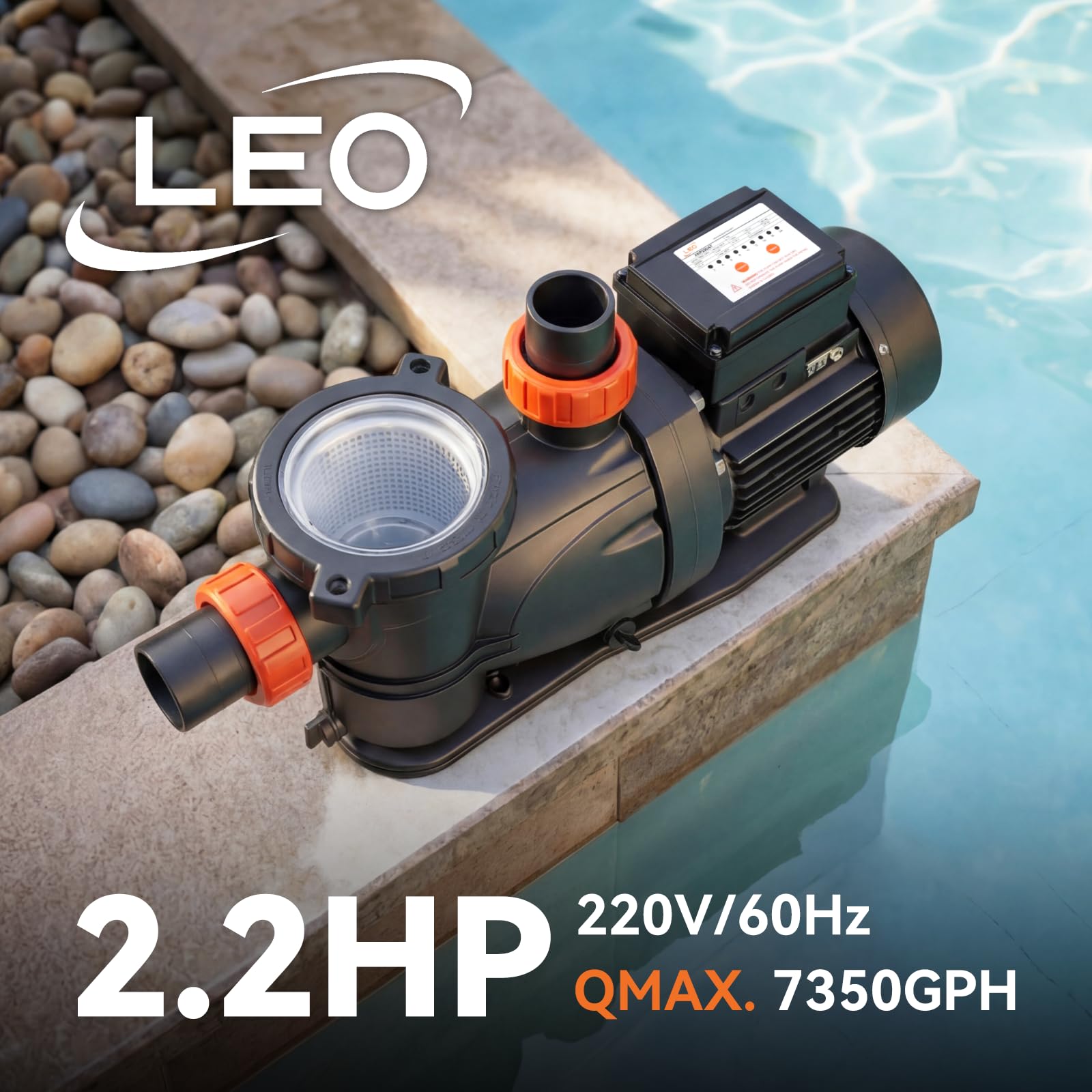 LEO pump clear lid and oversized basket for easy debris inspection