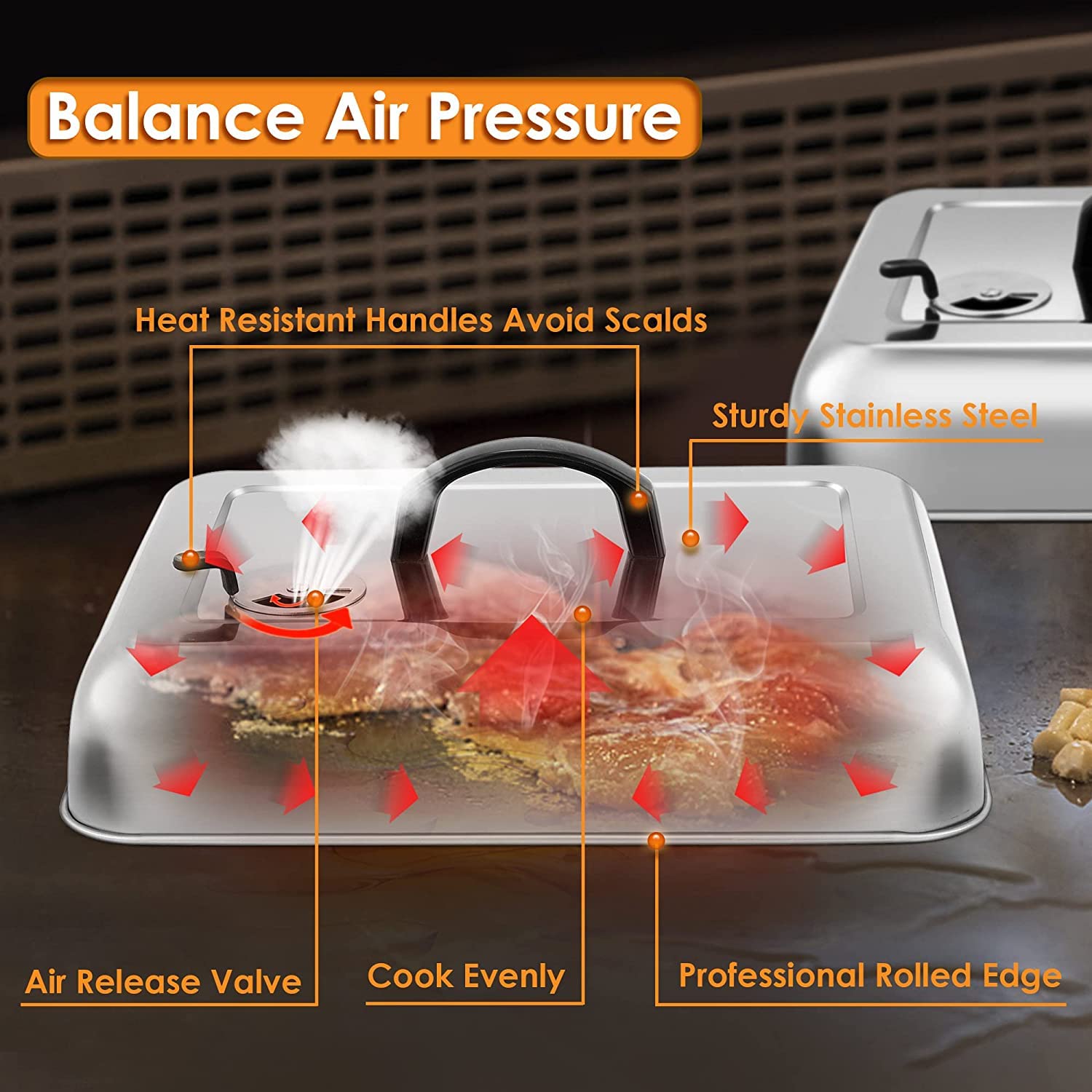 Leonyo dome over burgers melting cheese evenly and concentrating heat