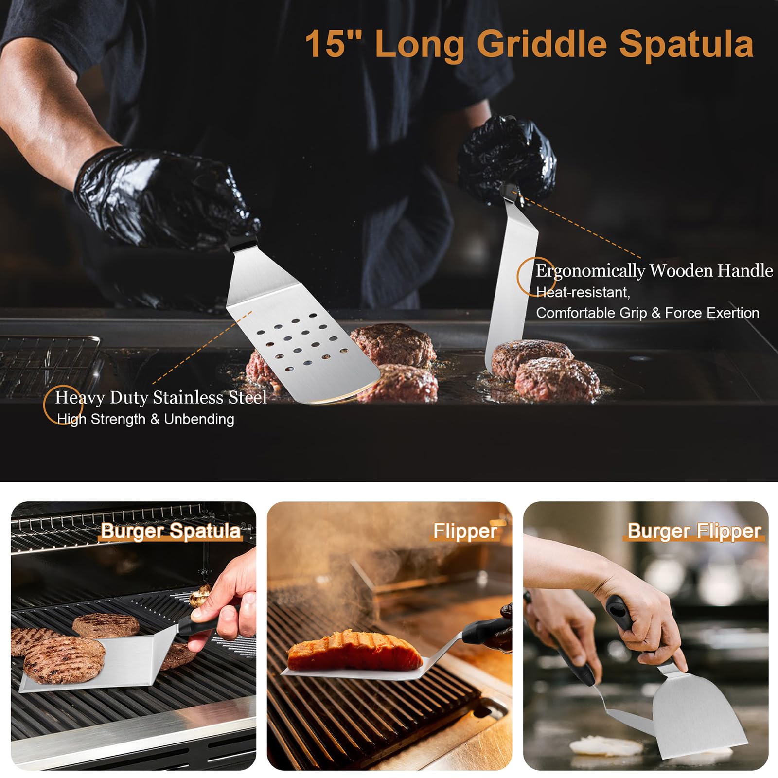 Leonyo extra-wide spatula close-up showing durable edge for clean flips