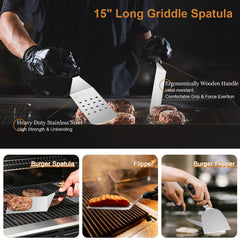 Leonyo extra-wide spatula close-up showing durable edge for clean flips