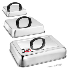 Leonyo front view of stainless steel griddle dome showing full rectangular coverage and durability