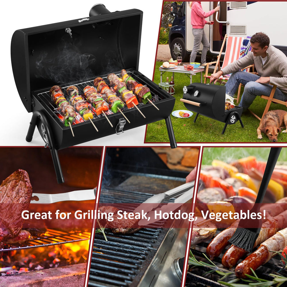 Leonyo grill in use at campsite illustrating portability and outdoor cooking freedom