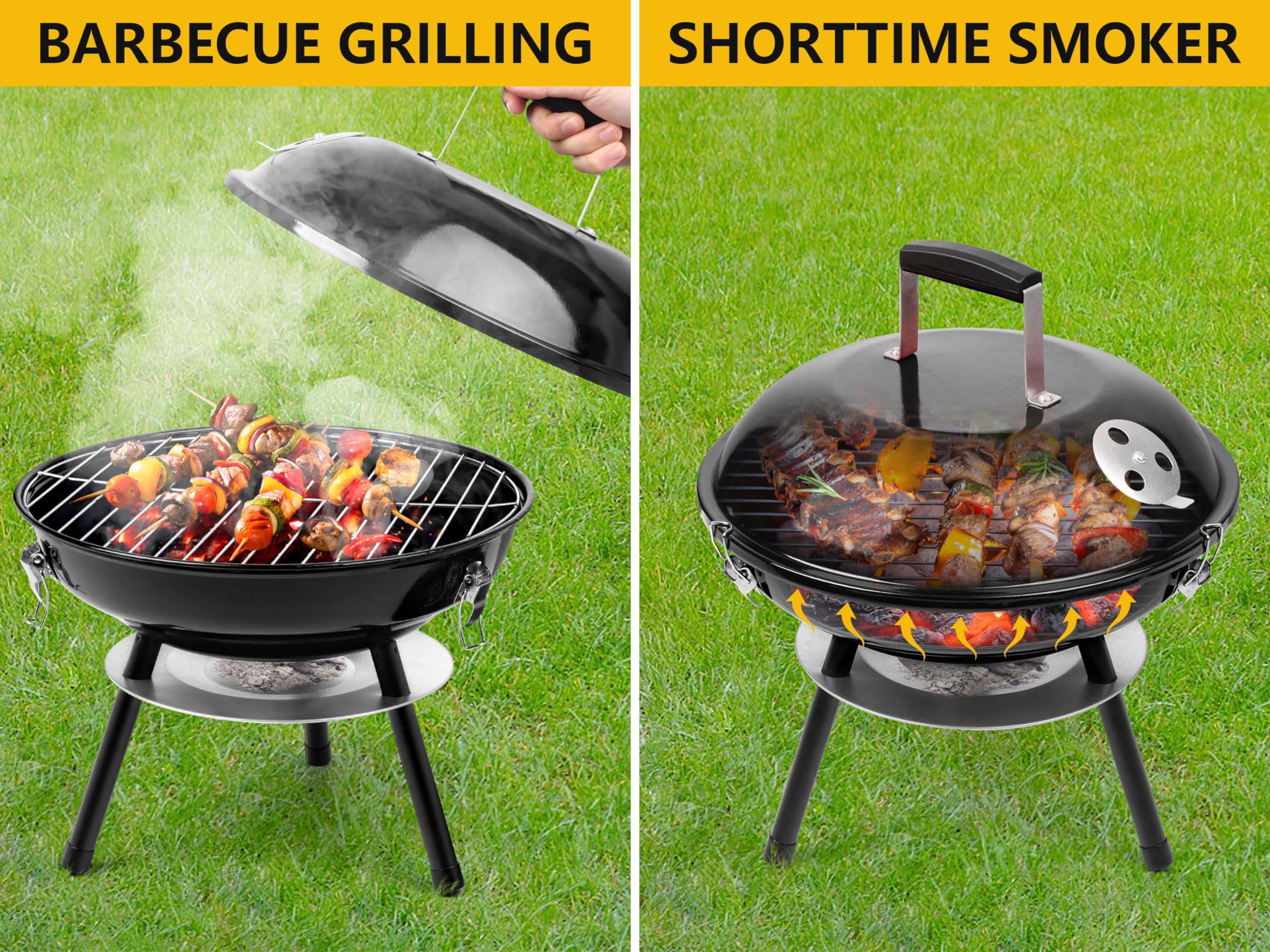 Leonyo grill in use at campsite delivering charcoal flavor outdoors