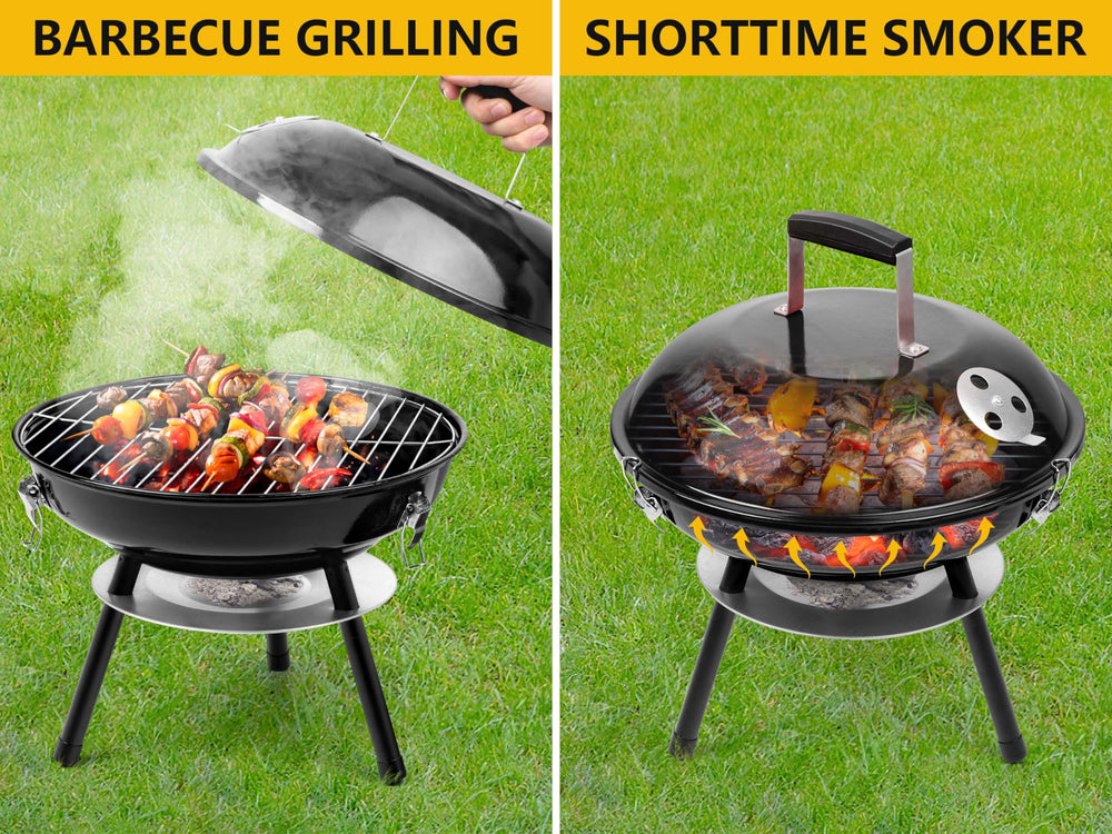 Leonyo grill in use at campsite delivering charcoal flavor outdoors