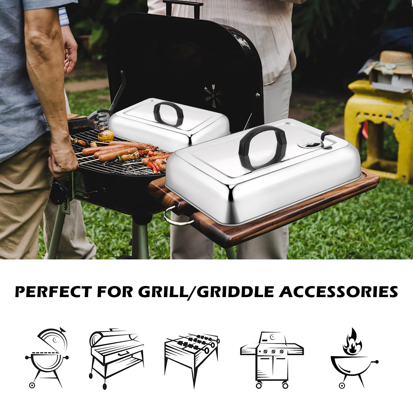 Leonyo large dome covering multiple burgers to cook evenly and reduce splatter