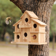 LEOSYY front view showing six-room birdhouse and feeder for attracting multiple birds