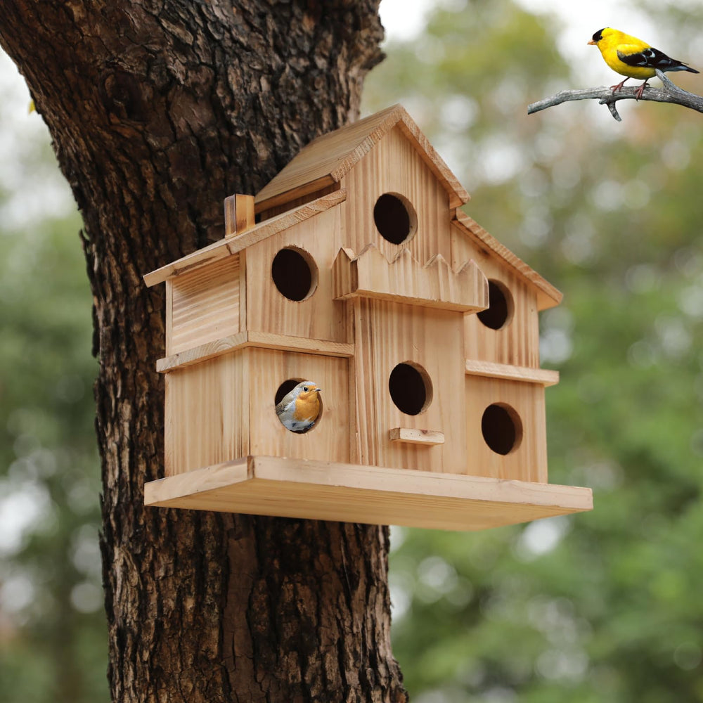 LEOSYY birdhouse mounted on window with hooks providing secure easy installation