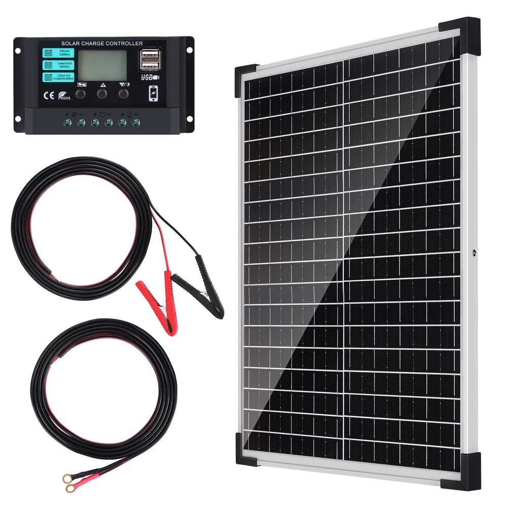 LEPITERY front view of 25W solar panel showing frame and glass, highlights durable weather resistance