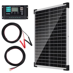 LEPITERY front view of 25W solar panel showing frame and glass, highlights durable weather resistance